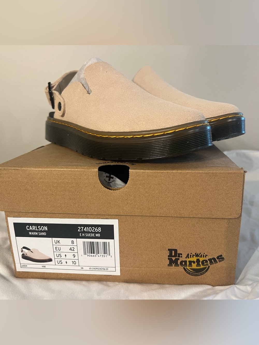Dr. Martens Warm Sand Suede Carlson Clog Mules